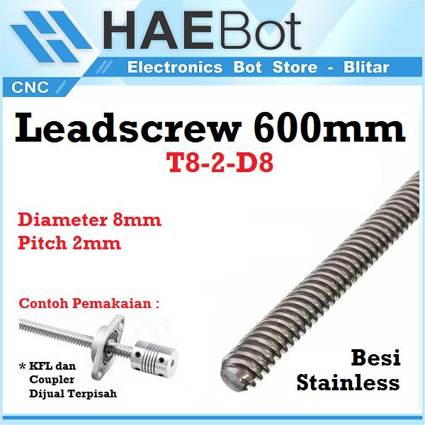 Gambar [EBS] Lead Screw Leadscrew 600mm T8 Lead 8 Pitch 2mm Besi Ulir CNC 3D - Tanpa Paralon dari HAEBOT - Solusi Kebutuhan CNC undefined Tokopedia