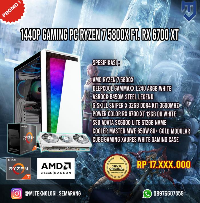 Jual 2K Gaming PC Ryzen 5800X 32GB RAM RX 6700 XT White Edition