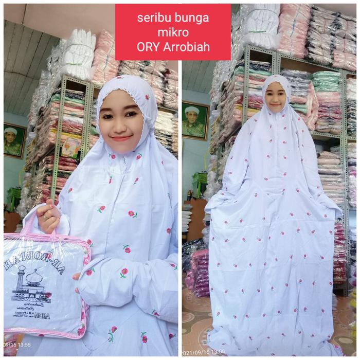 Gambar Mukena Terusan Katun Mikro Bordir Seribu Bunga/Tabur Bunga Putih - Bunga Pink dari nadamukena undefined Tokopedia