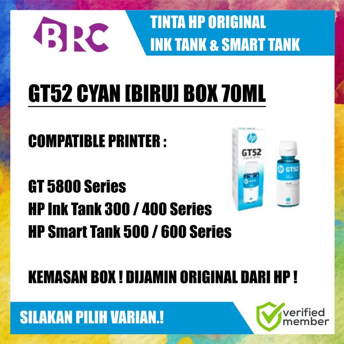 Gambar Tinta HP Ink Tank Smart Tank GT53 GT52 GT51 XL Black Color ORIGINAL - GT52 Cyan dari BRC Online (Computer) undefined Tokopedia