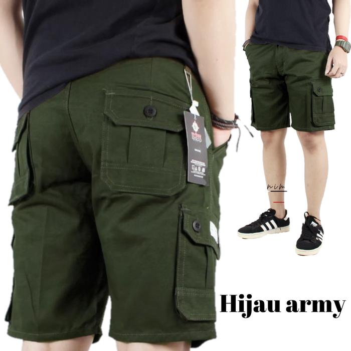 Gambar Celana Cargo Pendek Pria Dewasa jumbo Original Basic Warna Hijau Army - Hijau Army, S dari Rensbdg undefined Tokopedia