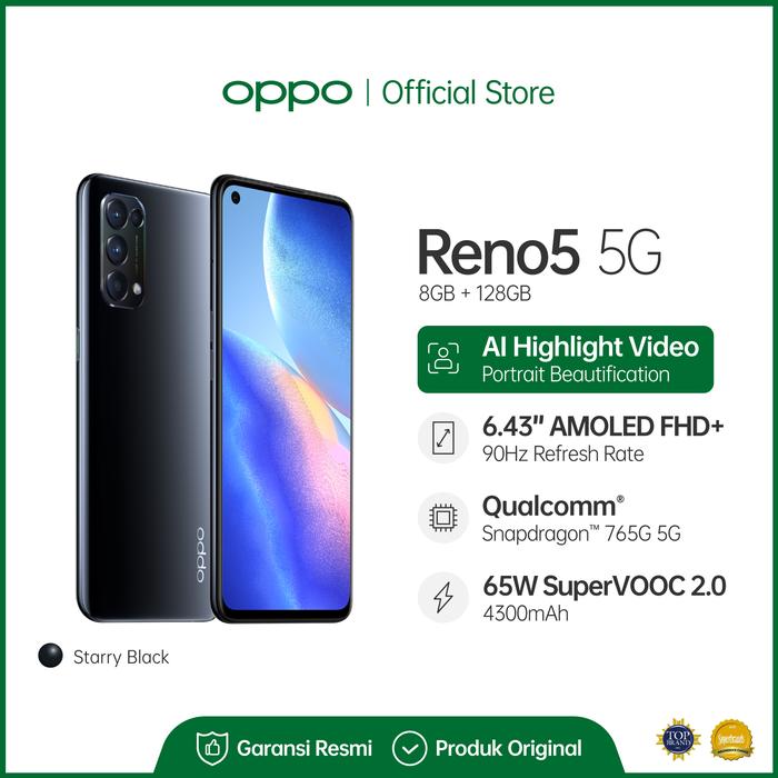 Gambar OPPO Reno5 5G Smartphone 8GB/128GB (Garansi Resmi) - Hitam dari OPPO Store Indonesia undefined Tokopedia