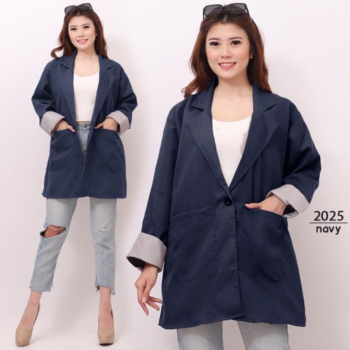 Gambar JUMBO BLAZER WANITA KATUN ADEM FIT XXL LD 120 - NAVY dari Momme Collection undefined Tokopedia