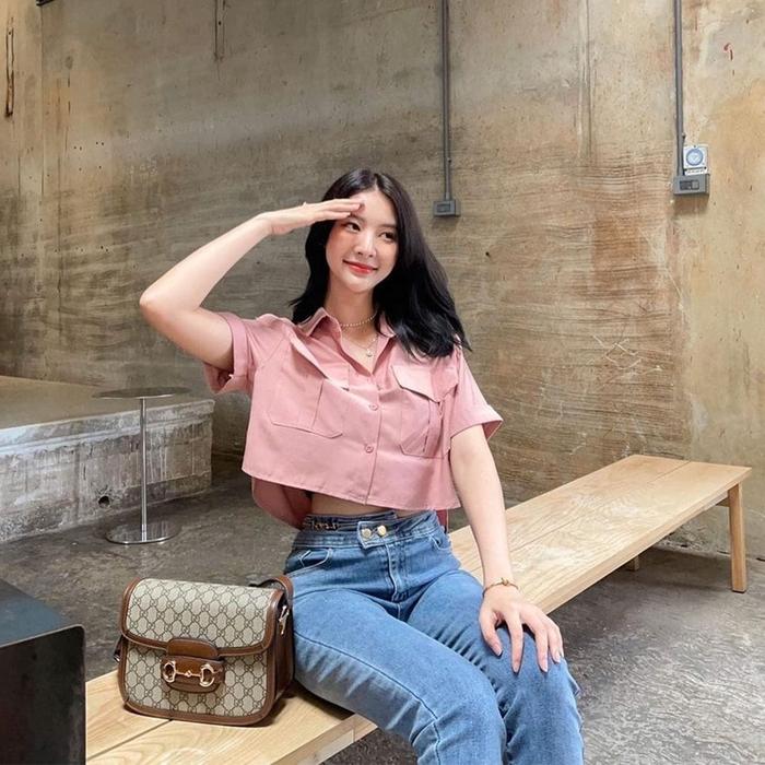 Gambar Crop Blouse Korean Style Baju Atasan Wanita Lengan Pendek Ms 11 - Dusty, all size dari Muragane store undefined Tokopedia