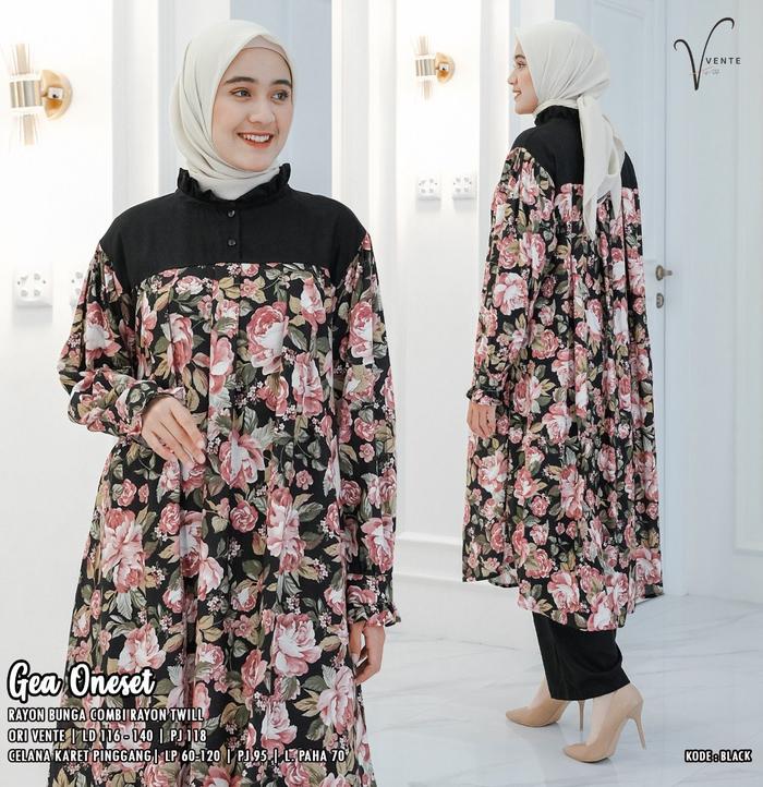 Gambar baju setelan wanita jumbo fashion motif abstrak cantik trendy kekinian - Black, LD 116-140cm dari CNGR_Store undefined Tokopedia