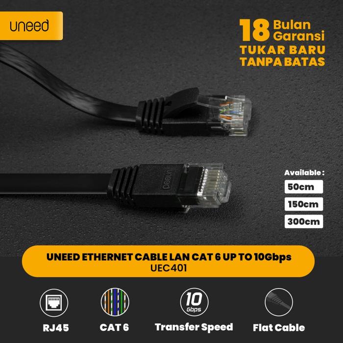 Gambar UNEED Ethernet Cable LAN RJ45 Cat6 Gigabit Flat Cable 10Gbps - UEC401 - 0.5 meter dari specialdealshop undefined Tokopedia
