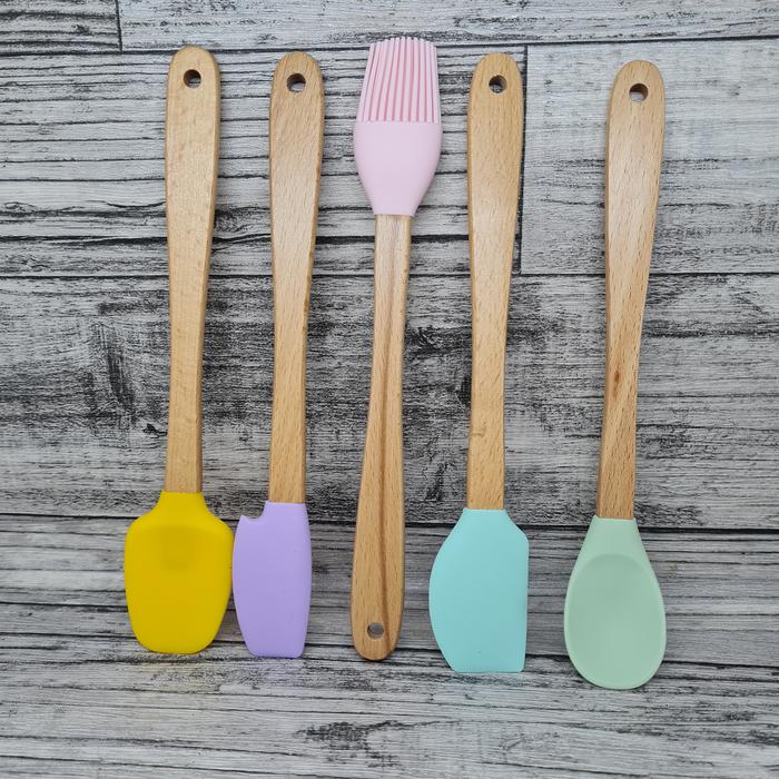 Gambar mini wooden utensil cooking spatula wooden handle / alat masak - set 5pcs dari etc shopline undefined Tokopedia