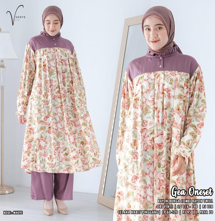 Gambar baju setelan wanita jumbo fashion motif abstrak cantik trendy kekinian - Mauve, LD 116-140cm dari CNGR_Store undefined Tokopedia