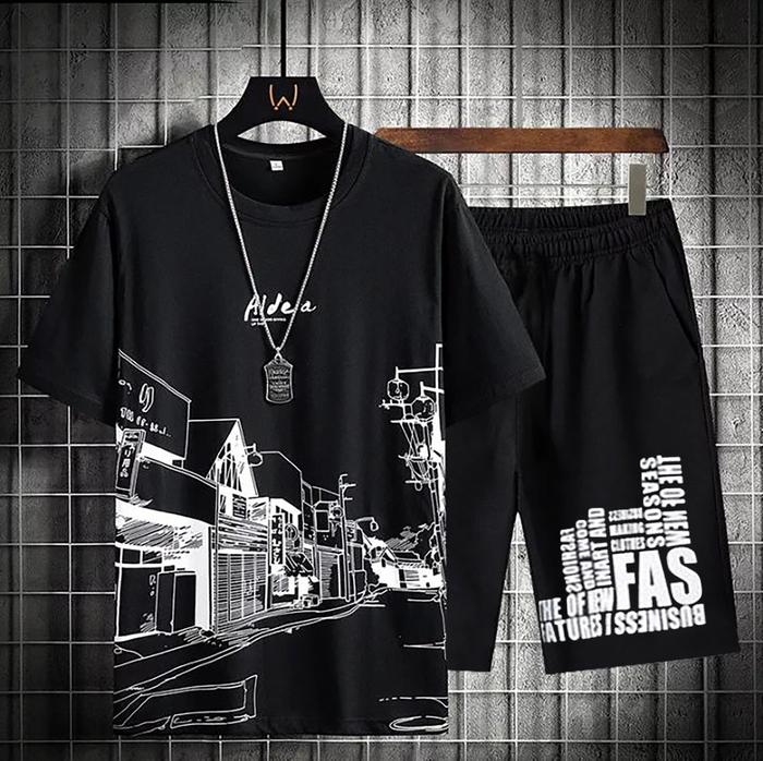 Gambar Manda Fashion - Setelan 2IN1 Pria Atasan dan Celana Cetak Gambar Rumah - Hitam, M|L dari Manda Fashion Shop undefined Tokopedia