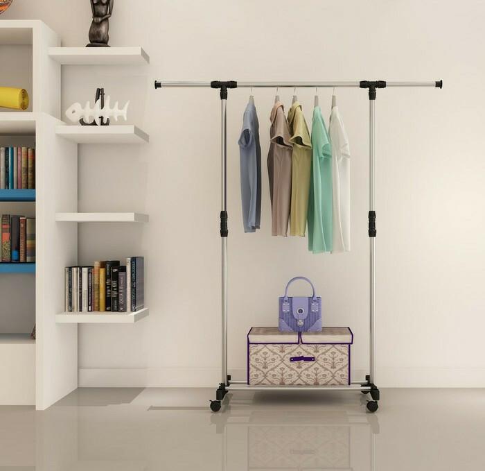 Gambar Rak Gantungan Baju Portable Minimalis Stand Hanger Double Rak 4 rRoda - X11 Single dari unire store undefined Tokopedia