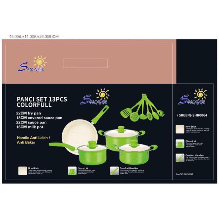 Gambar Teflon Marble 13 Pcs Panci Set Cookware Set Tutup Kaca Spatula Teflon - Hijau dari bahri raya store undefined Tokopedia