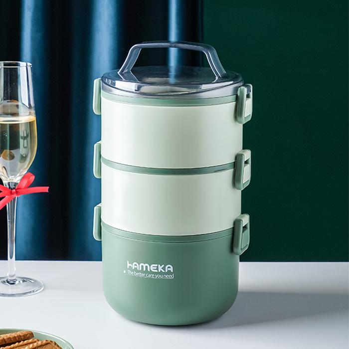 Gambar Tempat Kotak Bekal Makan Rantang Makan Lunch Box 3 Tingkat 2200 ml - Matcha Green dari ARR Store Indonesia undefined Tokopedia