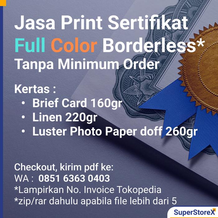 Gambar Jasa Print Cetak Sertifikat Piagam Full Color A4 - Preorder dari SuperStoreX undefined Tokopedia