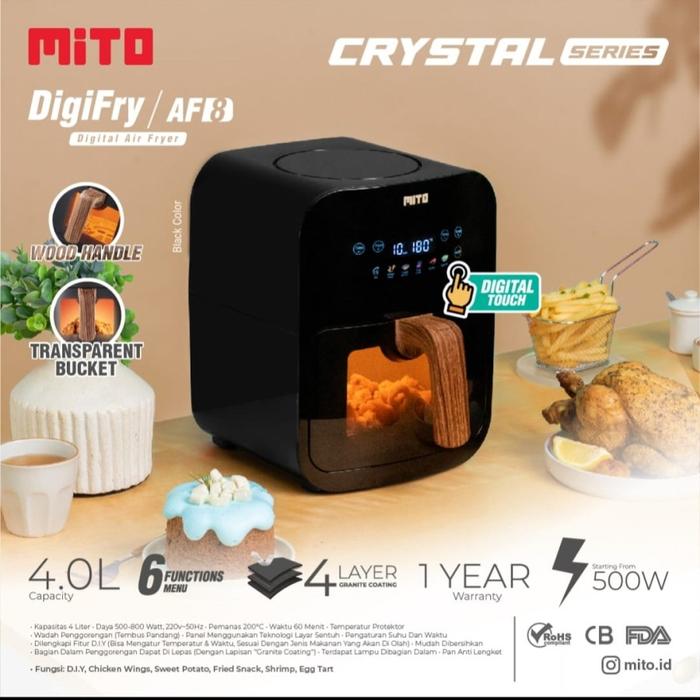 Gambar MITO AIRFRYER AIR-FRYER DIGIFRY AF8 AF-8 AF 8 CRYSTAL TRANSPARANT - Hitam dari Nugen Kitchenware undefined Tokopedia