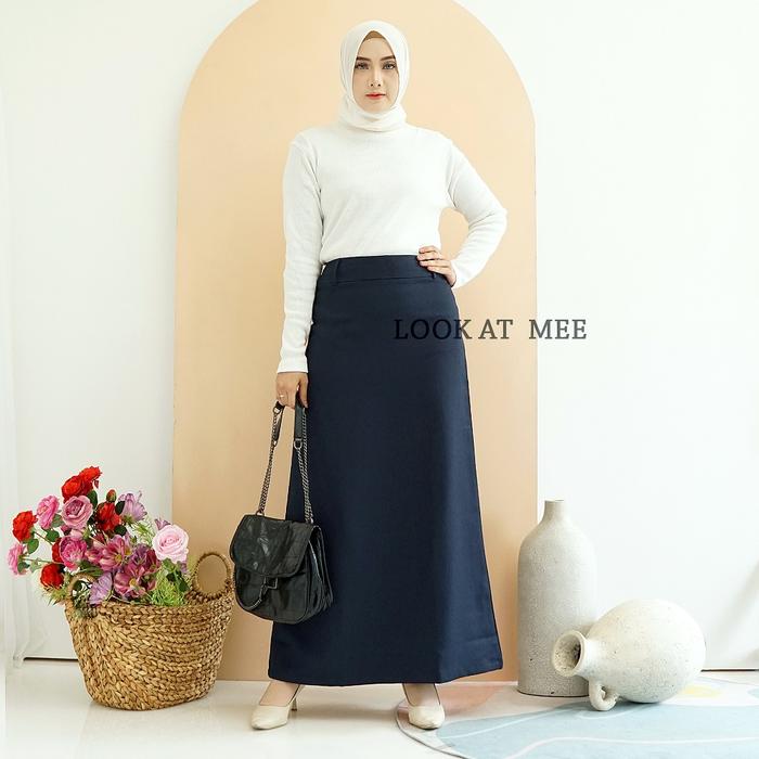 Gambar Rok Kerja Jumbo Panjang Hitam A Bahan Formal Kantor - navy, XXL dari look at mee official store undefined Tokopedia