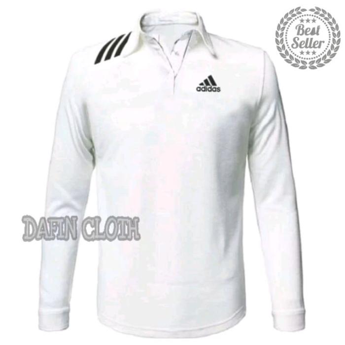 Gambar Kaos Kerah Pria Polo shirt Lengan Panjang Adidas Strip - Abu-abu, M dari Davin Apparels undefined 3 Tokopedia