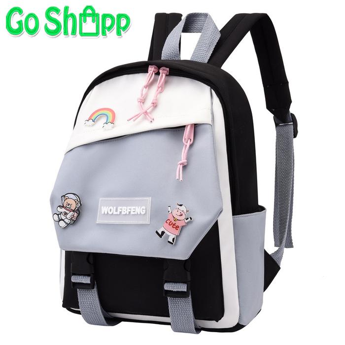 Gambar Tas Ransel Backpack Sekolah Anak Import Fashion Korea Terbaru - BK21 - HITAM-ABU dari GO SHOPP undefined Tokopedia