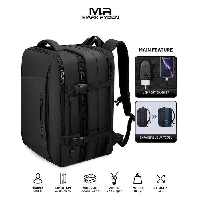 Gambar Mark Ryden MR9299KR Backpack Bag USB - Tas Ransel Laptop 17" - BLACK dari Mark Ryden Indonesia undefined Tokopedia