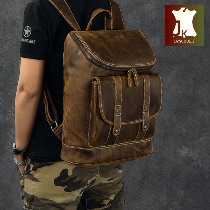 Promo Tas Ransel Kulit Asli Premium 16 Inch Laptop JK.27 - Dark brown ...