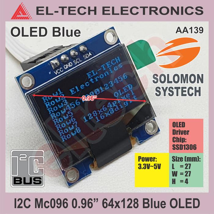 Gambar OLED 0.96" Inch IIC I2C LCD LED Graphic Display Module - Blue dari ELTECH online undefined Tokopedia