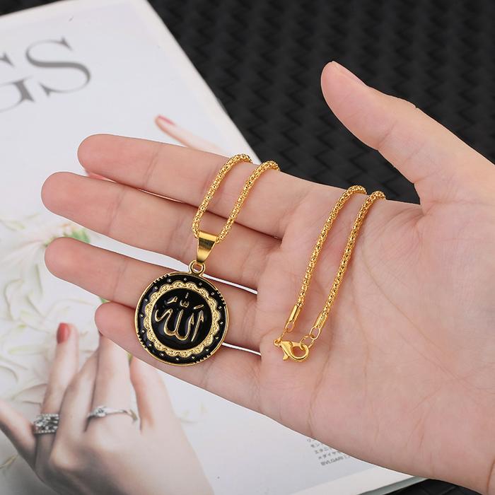 Gambar Kalung Titanium Pria Muslim Tulisan Allah - Gold dari Sinergi 45 undefined Tokopedia