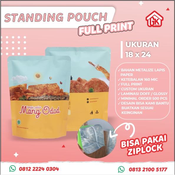 Cetak Kemasan Standing Pouch Custom Full Print 18x26, 18x24 Ziplock 18 x  26 non zip, 4000+