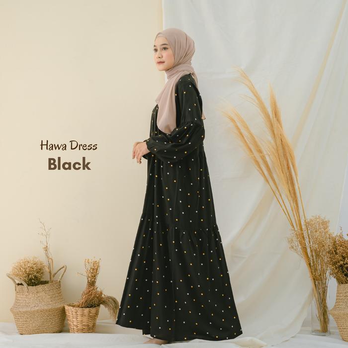 Gambar Homey Dress Polka Murah Gamis Dewasa Hawa Bahan Katun Rayon Premium - BLACK dari Lakuyaa hijab undefined Tokopedia