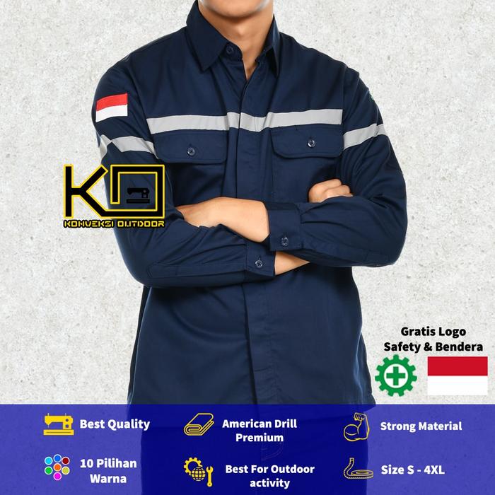 Gambar Baju Kemeja Safety Wearpack K3 Proyek Alat Berat Lengan Panjang Navy - Navy, M dari Konveksi Outdoor undefined Tokopedia