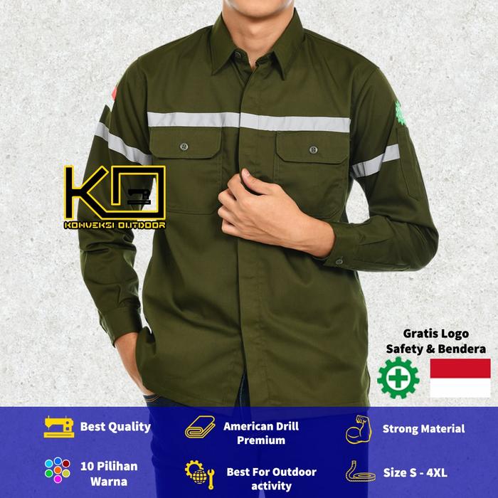 Gambar Baju Kemeja Safety Wearpack K3 Proyek Alat Berat Lgn Panjang Biru Muda - Hijau Army, L dari Konveksi Outdoor undefined Tokopedia