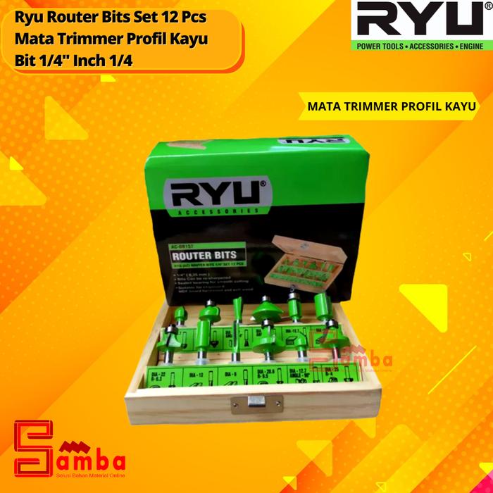 Jual Ryu Router Bits Set 12 Pcs Mata Trimmer Profil Kayu Bit 1/4