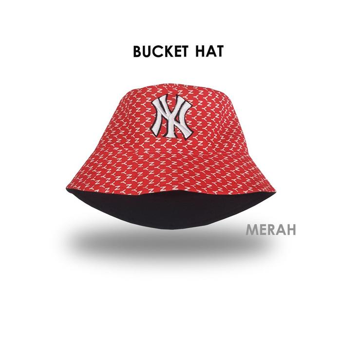 Gambar TOPI BUCKET NY BOLAK BALIK / TOPI BUCKET DEWASA BORDIR NY - Merah dari Rightbrain Project undefined Tokopedia
