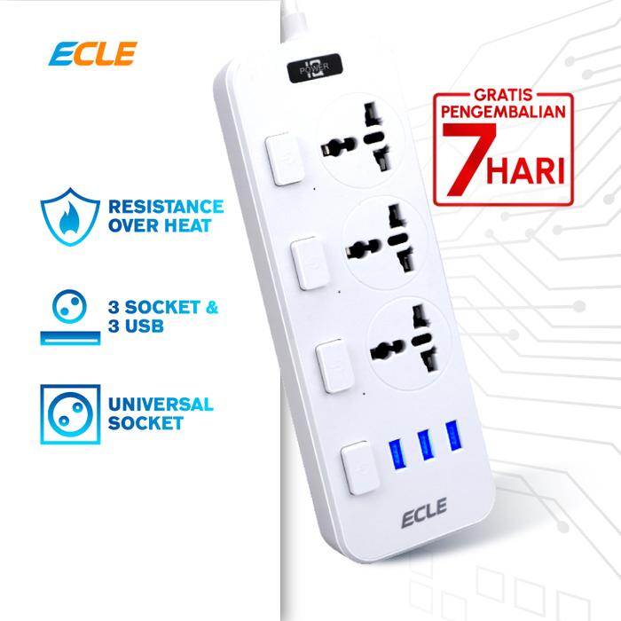 Gambar ECLE Power Strip Stop Kontak 3 Power Socket 3 Smart USB Port - Putih dari ECLE Official Store undefined Tokopedia