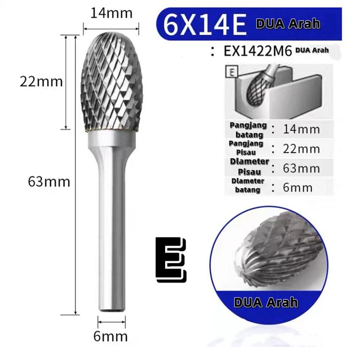 Gambar 6x 14mm Mata bor / Mata tuner /Mata cuner / Rotary burr dua arah 1 P C - E dari Jakarta No.1 Shop undefined Tokopedia