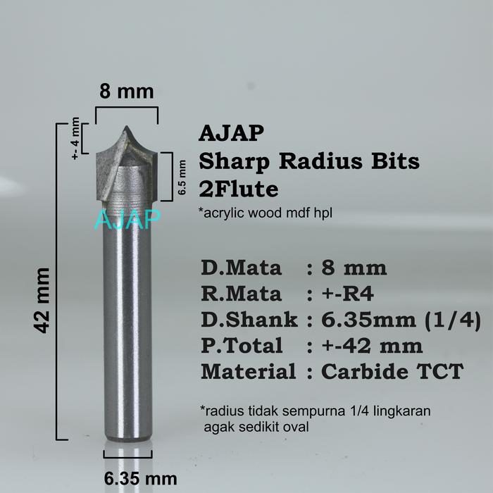 Gambar Mata Profil CNC 3DV Groove 1/4 inch mata router kayu ukir sharp knife - 8 * R4 * 1/4 dari ajap cnc undefined Tokopedia