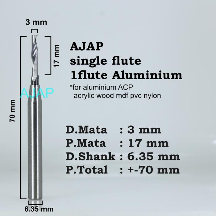 Jual Single Flute Endmill CNC ACP Aluminium 1/4 6.35mm 8mm tct Router ...