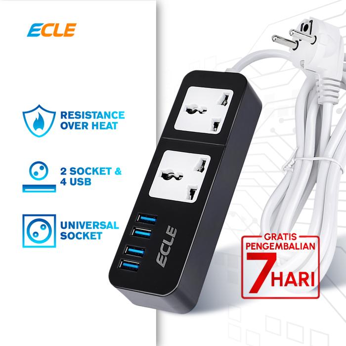 Gambar ECLE Original Power Strip Stop Kontak 2 Power Socket 3 Smart USB Port - Hitam dari ECLE Official Store undefined Tokopedia