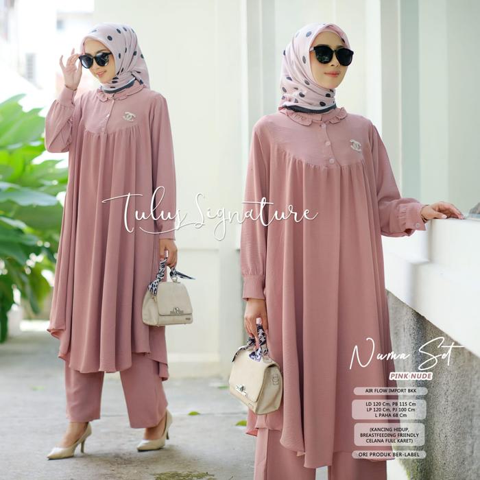 Gambar BAJU SETELAN WANITA MUSLIM KEKINIAN TERBARU TOP TRENDY - Pink Nude, LD 120cm dari CNGR_Store undefined Tokopedia