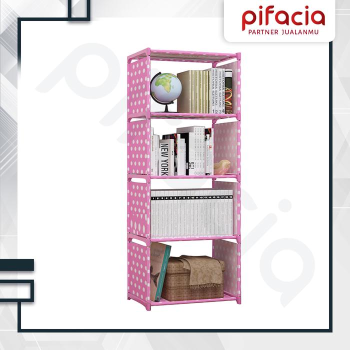 Gambar Rak Buku 5 Susun Lipat Portable Lemari Baju Serbaguna - POLKA-PINK, TANPA BUBBLE dari Pifacia undefined Tokopedia
