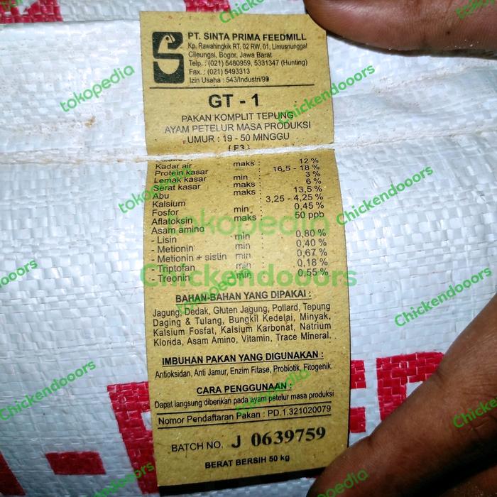 Gambar PT Sinta Prima Feedmill VOER SINTA PAKAN AYAM PETELUR GT-1 LAYER PETELUR GENTA 50KG TELOR GT1 Pakan Komplit Untuk Ayam Petelur Masa Produksi Berat Bersih 50kg dari Chickendooors Poultry Shop undefined Tokopedia
