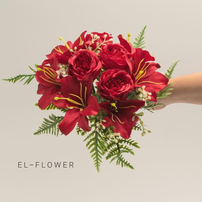 Gambar Mix Peony Lily K10 + aksesoris buket wedding bunga artificial import - sexy red dari EL FLOWER STORE undefined Tokopedia