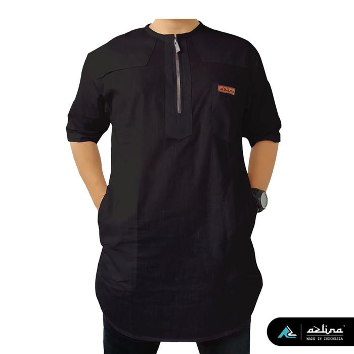 Gambar BAJU KOKO MUSLIM PRIA DEWASA KURTA MODEL ZIPPER LENGAN PENDEK TERBARU - Hitam, M dari AzStore81 undefined Tokopedia