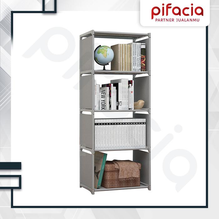 Gambar Rak Buku 5 Susun Lipat Portable Lemari Baju Serbaguna - GRAY, TANPA BUBBLE dari Pifacia undefined Tokopedia