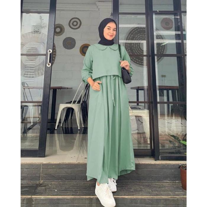 Gambar Kiara Dress Wanita Muslim Remaja Kekinian Baju Jumbo - mint dari @Rose Store undefined Tokopedia