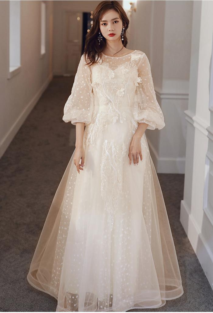 dress warna cream Jual BD Gaun Bridesmaid Sister Dress Gaun Pesta Panjang Dan Pendek Warna Cream BD67-74