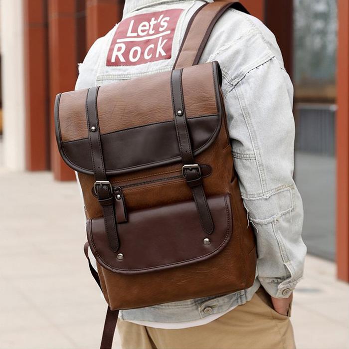 Gambar Tas Ransel kulit PU PRIA Backpack import Kuliah Kerja HIGH QUALITY - Cokelat dari YS SHOPPING undefined Tokopedia