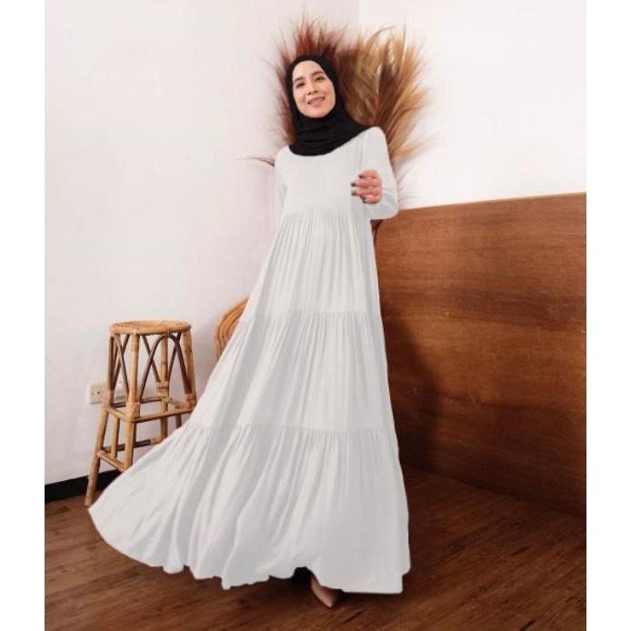 Gambar Gamis Putih Polos Syar'i Gamis Susun Canda Rampel - Putih, S dari Fashionable Muslimah Bdg undefined Tokopedia