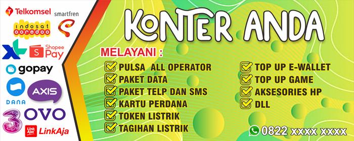 Gambar Banner Spanduk Konter Pulsa / Spanduk konter murah / Variasi WARNA - Hijau, 200 X 80 (CM) dari Oneklik.1 undefined Tokopedia