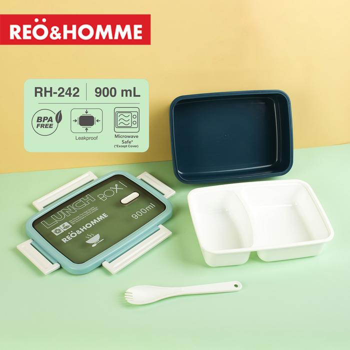 Gambar Reo&Homme Kotak Makan 3 Sekat 900ml Free Sendok Garpu RH-242 - blue dari Reo & Homme Living undefined Tokopedia