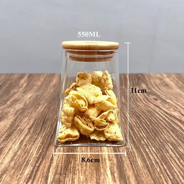 Gambar Toples Jar Kaca Minimalis Kedap Udara TUTUP KAYU BULAT - 550ml, DUS+BUBBLEWRAP dari Leo Online Shopping undefined Tokopedia