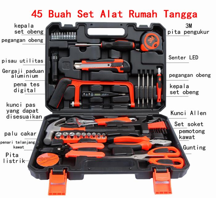 Gambar Hand Toolset Tool Kit Set Toolkit Toolbox Tool Set Tool Box - 45 PCS dari Berkebun. undefined Tokopedia